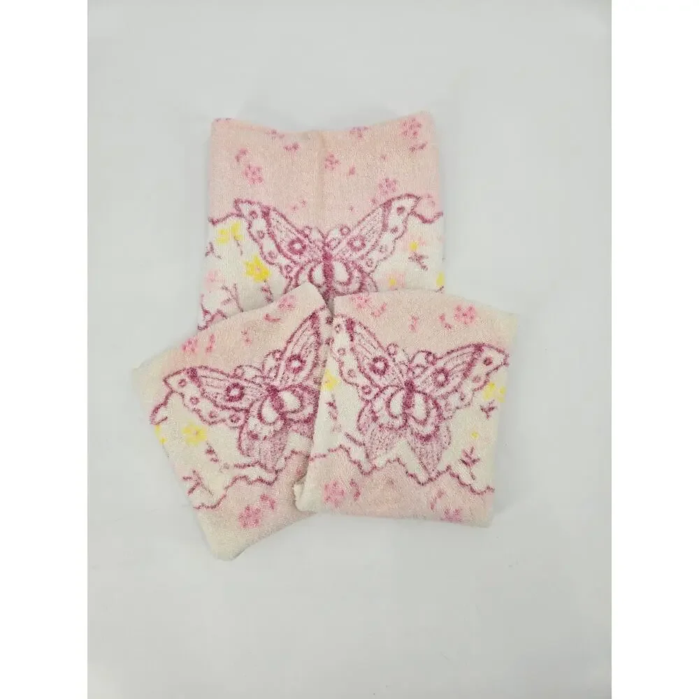 Vintage 1970s Groovy Butterfly Hand Towel and Washcloths